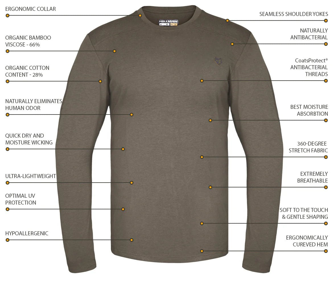 1UL Bamboo Long Sleeve Hunting T-Shirt - Ultralight All-Season Base Layer