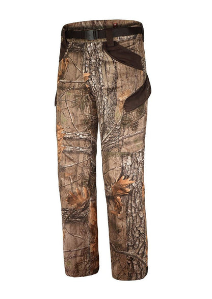 The Hillman® XPR Ultralight Climatronic Hunting Pants in 3DX camo feature a belt, multiple pockets, reinforced knees, and textured fabric for durability and utility across various activities.