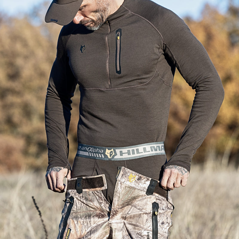 Merino bamboo tights base layer underwear designed for superior comfort and performance during outdoor activities such as hunting.